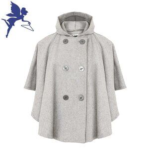 SCHOTT NYC Double Breasted Wool Hooded Peacoat Cape
